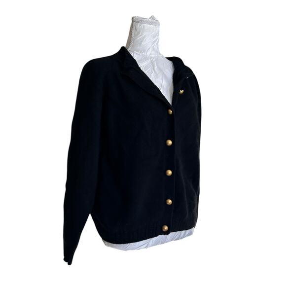 Vintage Black Lambs Wool Cardigan Sweater Womens Sz Medium Gold Button Angora - Picture 3 of 16